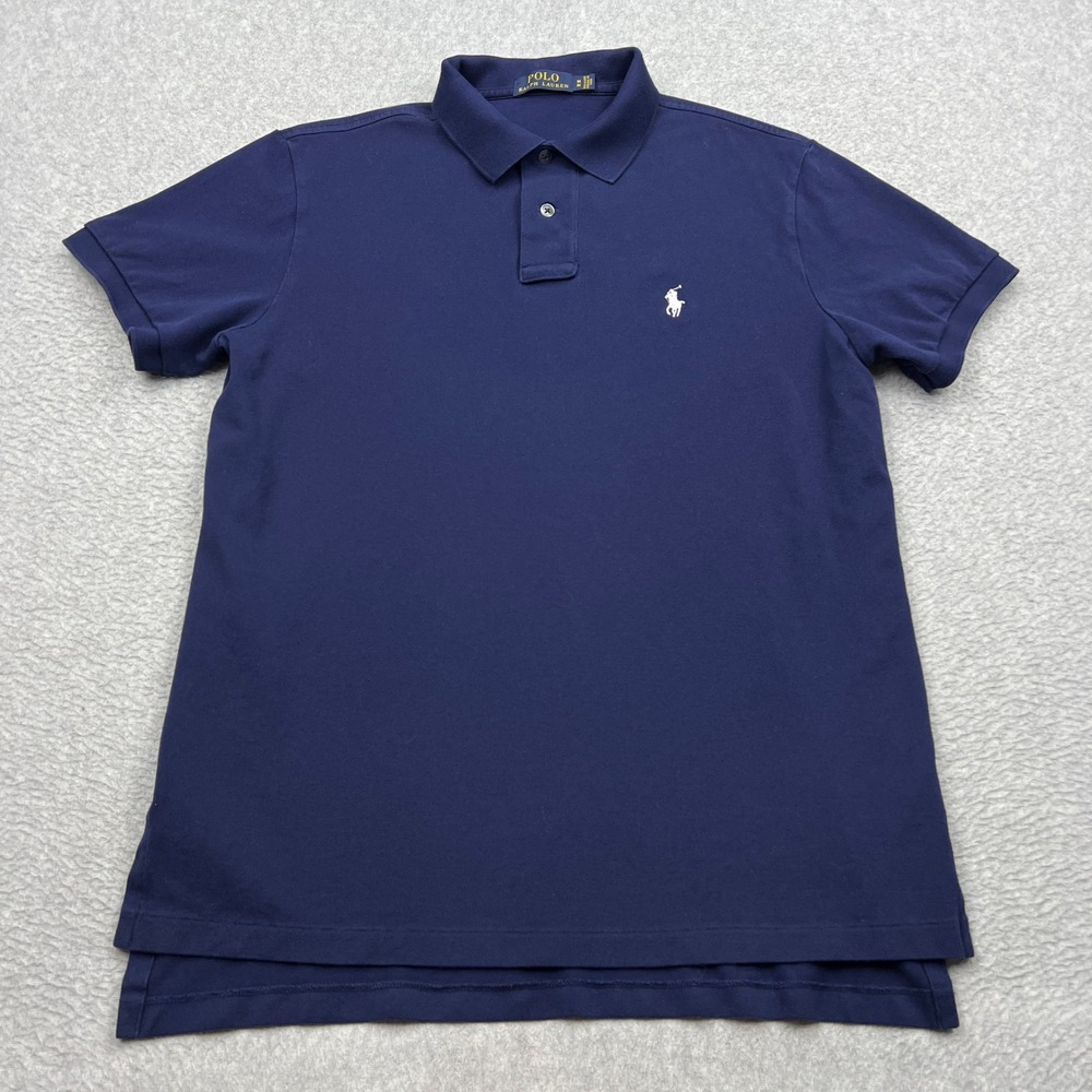 Polo Ralph Lauren Polo Shirt Mens Medium Blue Knit Stretch Slim Fit Pony Logo